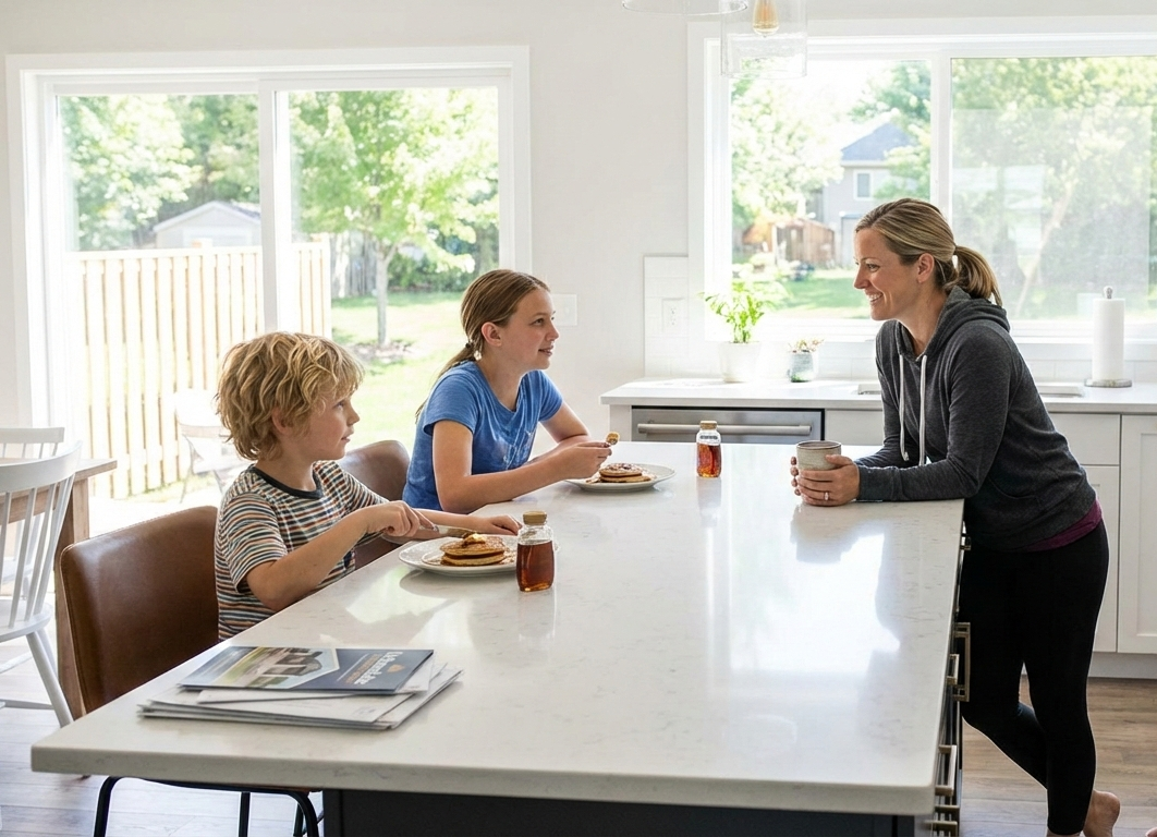 Family in Kitchen Family Breakfast - Urbandale Construction